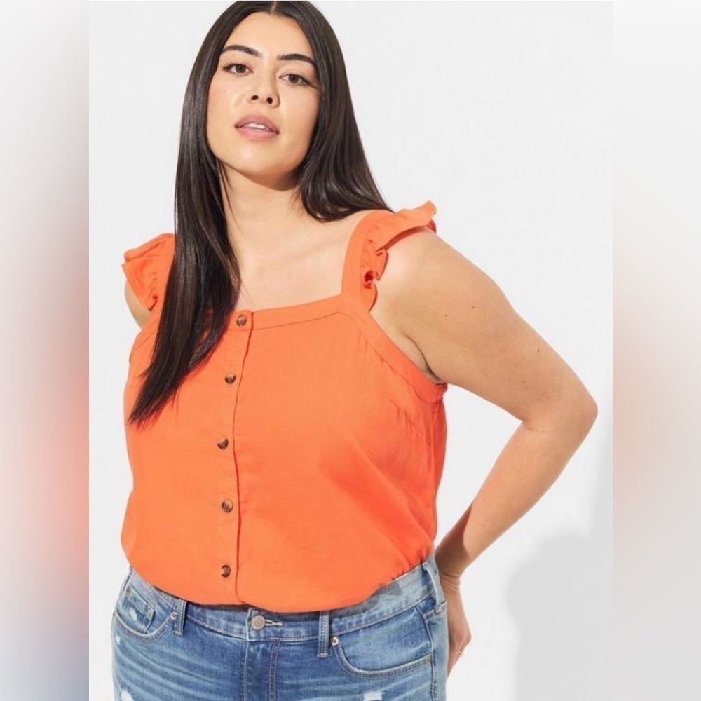 Torrid Double Gauze Ruffle Button‎ Front Tank Top- Nasturtium NWT Size 2